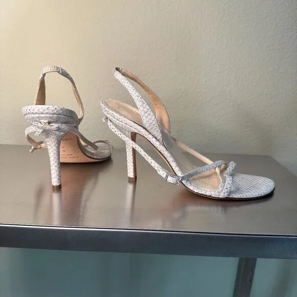 RARE!!! KATE SPADE Bow Detail Metallic Snake Skin Strappy Heels Sandals size 8 - Picture 2 of 16